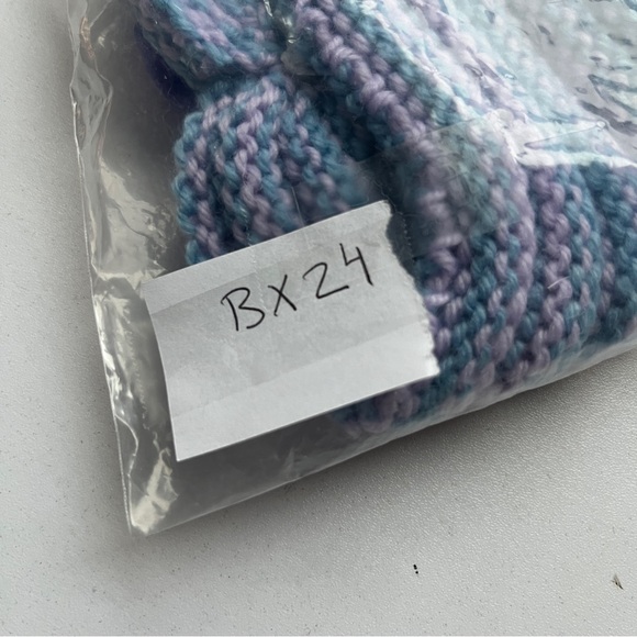 Purple and Blue Knitted Baby Hat with Bow - Picture 6 of 6